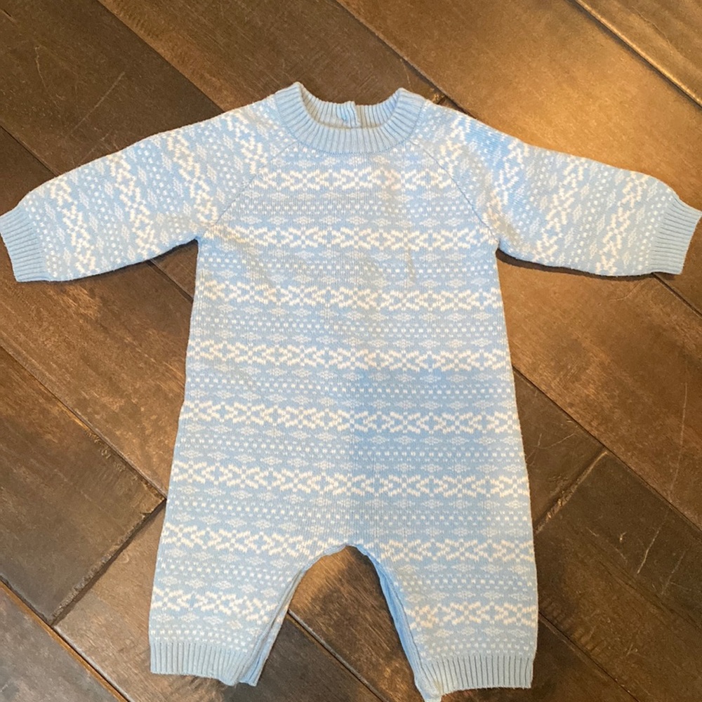 Winter light blue sweater onesie